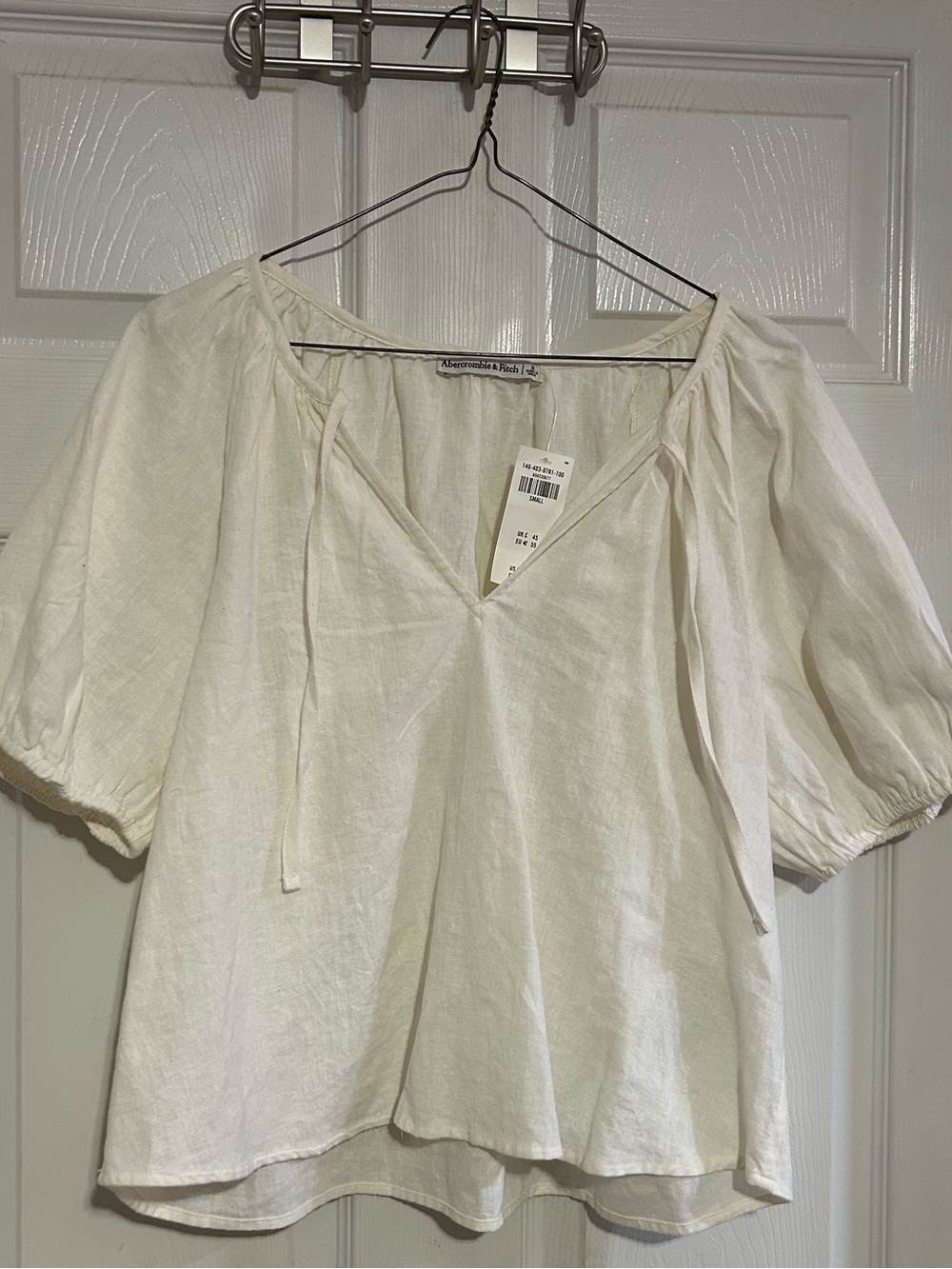 Abercrombie & Fitch White Linen V-Neck Tie Blouse S